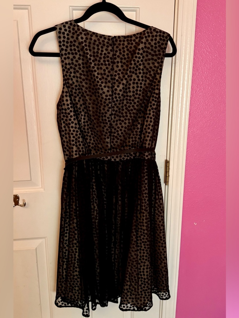 Jessica Howard Black Polka Dot Sheer Overlay Evening Dress